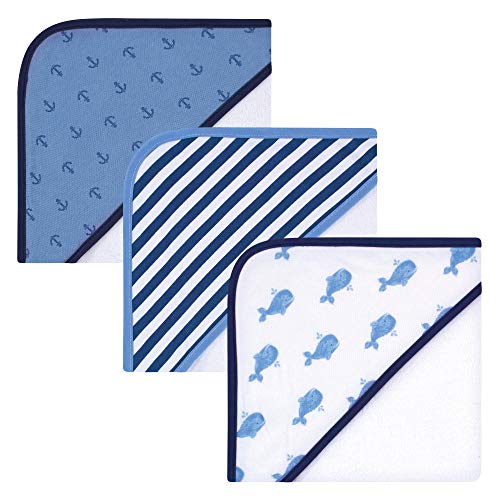 Hudson Baby Unisex Baby Cotton Rich Hooded Towels, Blue Whale, One Size