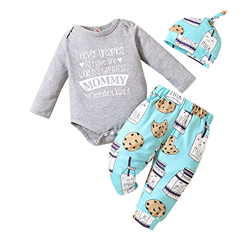 Image of Aoswep Newborn Infant Baby Clothes Long Sleeve Romper + Pants + Hat 3PCS Outfits Set…