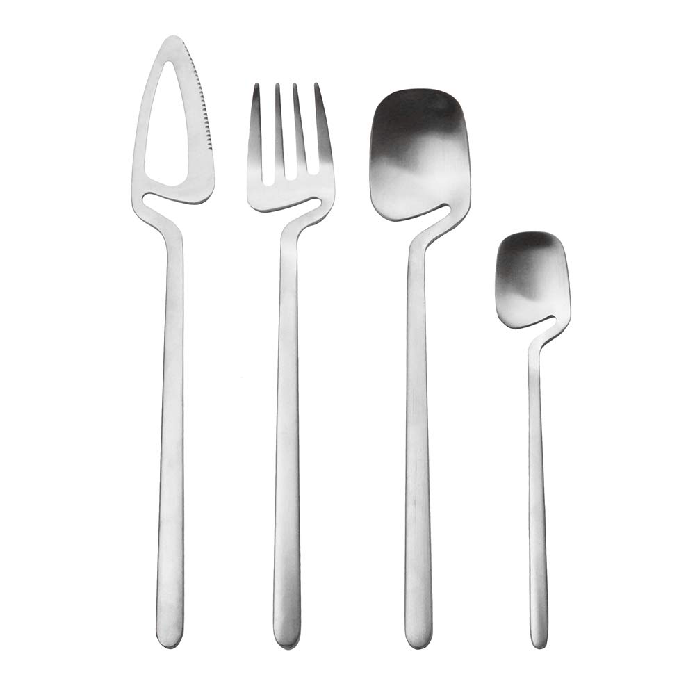 Silver Cutlery Set 4 pieces,Kitchen Silverware/Flatware Anti-rust Utensil Set,Stainless Steel Dinnerware Set Service for 1 Include Knife Fork Spoon,Dishwasher Safe (Matte Silver)