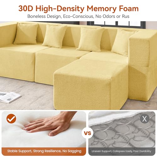 Image of MONVANE Modular Sectional Sofa, Oversized 8 Seat Convertible U Shaped Couch with Ottoman, Comfy Teddy Velvet Cloud Couch with Deep Seat, Sectional Couches for Living Room, No Assembly Required, Yellow
