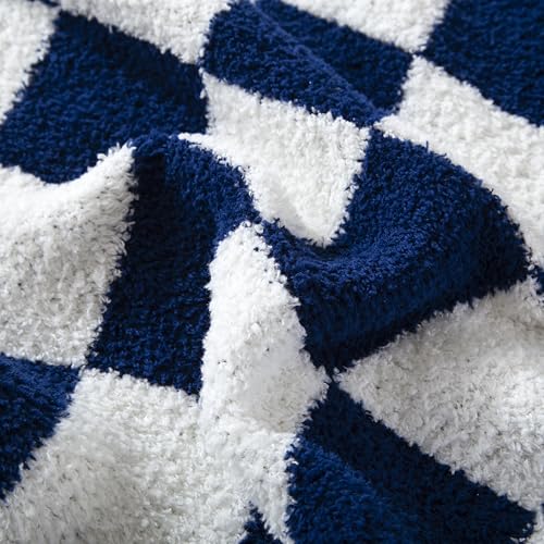 Image of Elegant Comfort Checkered Throw Blanket, Navy Blue Super Soft Cozy Fluffy Warm Throw Blankets for Couch, Sofa, Chair, Bed, Camping, Picnic, Travel Lightweight Bed Blanket (50 inch x 70 inch)