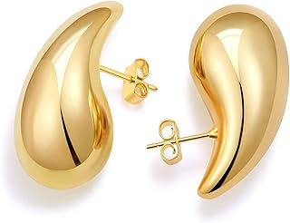 Chunky Gold Hoop Earrings For Women, Earring Dupes for Women Jewelry For Teen Girls Big Lightweight Teardrop Waterdrop with 18K Real Gold Plated Statement Trendy Jewelry Gifts, Hypoallergenic Gold Plated Tear Drop Earrings