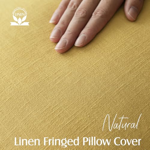 Image of Foindtower Set of 2 Decorative Linen Fringe Throw Pillow Covers Cozy Boho Farmhouse Cushion Cover with Tassels Soft Accent Pillowcase for Couch Sofa Bed Living Room Home Decor,18x18 Inch,Ginger Yellow