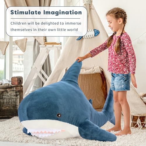 Image of MorisMos Giant Shark Stuffed Animal Plush, Large Stuffed Shark Toy, Soft Shark Pillow for Kids Boys Girls Birthday Christmas, 51inch, Blue