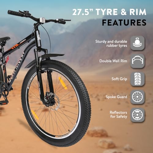 Urban Terrain Bolt Cycle 27.5 inch Single Speed Bike with Front Suspension, Disc Brake, Bell & Lock Bicycle for Men Mountain Bike UT5001S27.5ACC | Ideal for 15+ Years, Unisex, Frame : 17.5 inch Black 8 519GmCcij8L