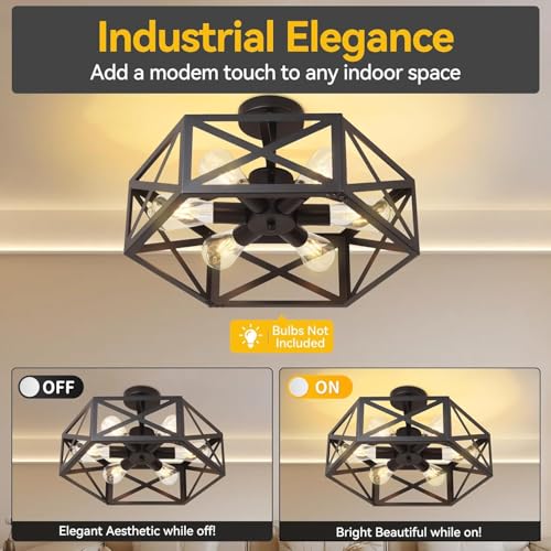 AIBISOD Semi Flush Mount Ceiling Light Fixtures, 6-Light Modern Metal Farmhouse Semi Flush Mount Chandelier, Industrial Ceiling Mount Light Fixtures for Kitchen Island, Dining Room, Entryway, Hallway by AIBISOD - Used condition - Image 3