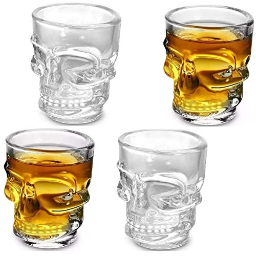 Conjunto 4 Copos Shot De Vidro Caveira Clear 42Ml