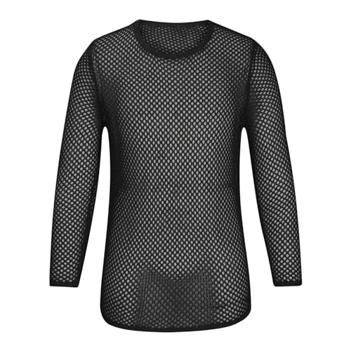 Men Fishnet Shirt Mesh See Through Mens Fishnet Tops Fashion Long Sleeve Sexy Crew Neck Muscle T-Shirt Net Undershirt4