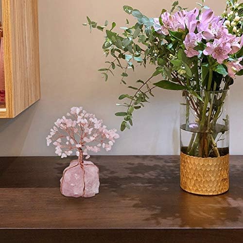CrystalTears Rose Quartz Crystal Tree Natural Healing Crystal Gemstone Money Tree Ornament for Home Desk Decor Wealth Good Luck