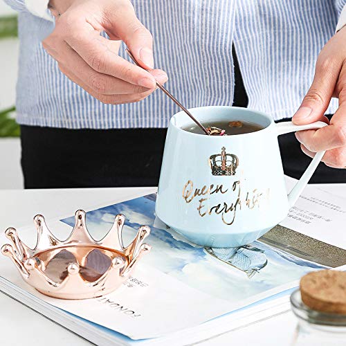 JiangM Taza de cerámica con tapa de corona y cuchara, taza de cerámica para vientre, taza de café, regalo para novia y… - Imagen 4