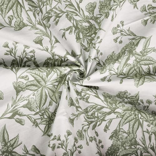 Image of LINENWALAS Cotton Sheer Curtains for Window - Light Filtering 5 Feet Set of 2, Aesthetic Cafe Curtain Floral Printed Drapes with Grommet Hanging - (L 5FT x W 4.5FT, Green Botanical)