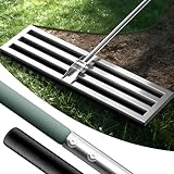 TUTOING 75 x 25 cm rastrillo nivelador de cesped – Base de Acero Inoxidable Completamente Cerrada, Mango Duradero, para el Mantenimiento de césped en Jardines, Campos de Golf, Granjas y Patio