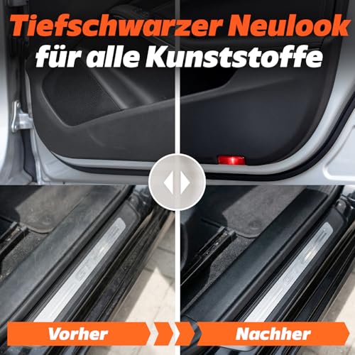 Auto Kunststoff Auffrischer Set [inkl. Mikrofasertuch] – Kunststoffpflege für Auto Außen & Innen - Sofortige Tiefenschwarz-Wirkung und hervorragender UV-Schutz - Schutz vor Ausbleichen - 250 ml
