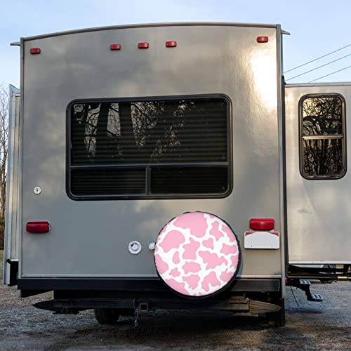 Image of Pink Cow Print Spare Tire Cover Dust-Proof Wheel Tire Cover Fit Trailer, RV, SUV and Many Vehicle 16 Inch