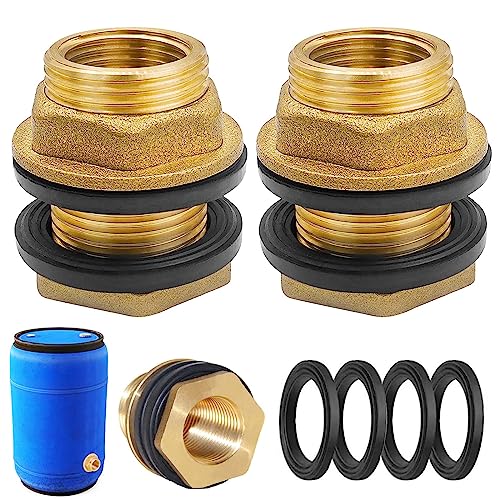 2 Piezas Conector de Tanque de Agua de Latón, Racor Salida Deposito Agua 3/4, Osca de Barril con Rosca Exterior de 3/4 Pulgadas x Rosca Interior de 1/2 Pulgadas, para el Grifo, Barril de Lluvia
