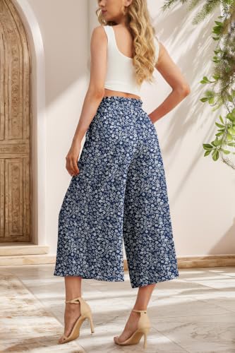Image of IWOLLENCE Women Flowy Loose Wide Leg Pant Summer Beach Casual Trousers high Waist Adjustable Knot Business Work Casual Pants