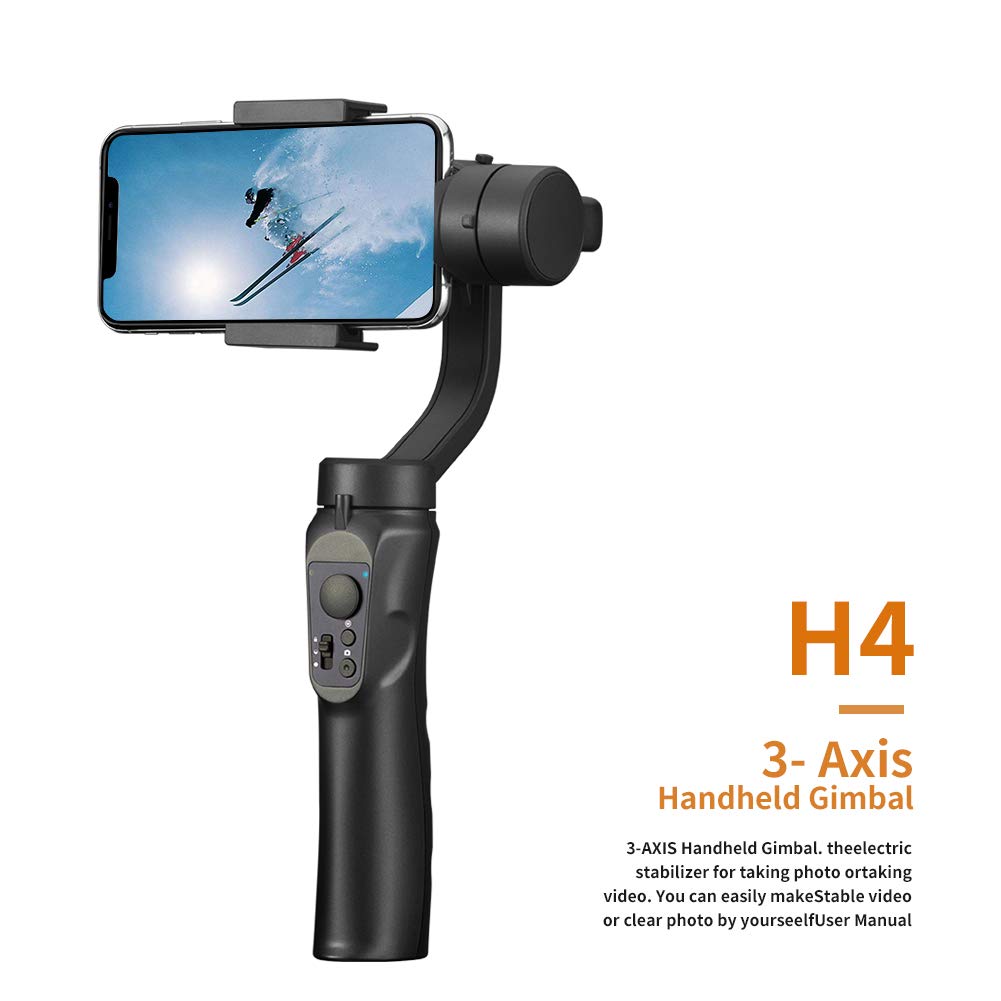 Ręczny stabilizator gimbala, 3-osiowy regulowany stabilizator wideo H4, kompatybilny z iPhone X 8, 7 Plus, Samsung Galaxy S10, S9, Huawei i innymi, automatyczne panoramy, funkcja poklatkowego i