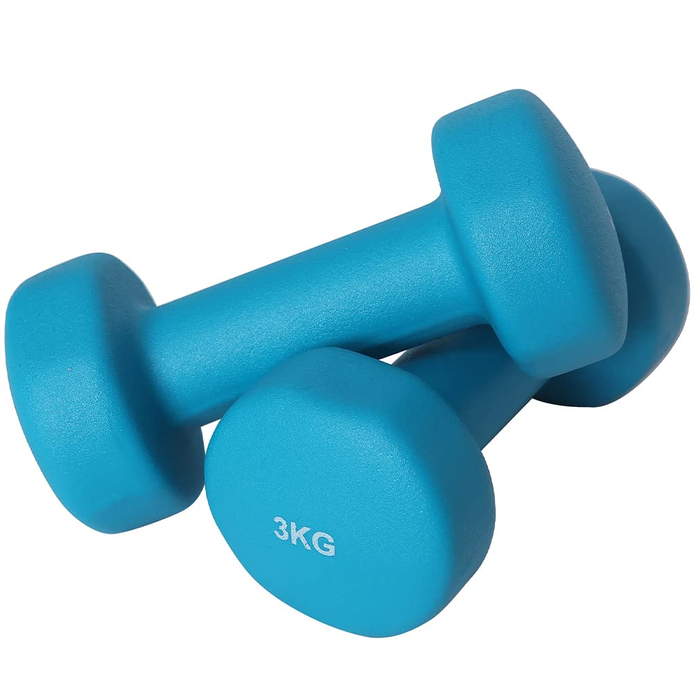 BAKAJI Set mit 6 Hanteln für das Fitnessstudio mit Ständer (2 x 1 kg + 2 x 2 kg + 2 x 3 kg), Fitnessgewichte mit Schaumstoffbeschichtung, ergonomisch, rostfrei, rutschfest, körperliche Rehabilitation,