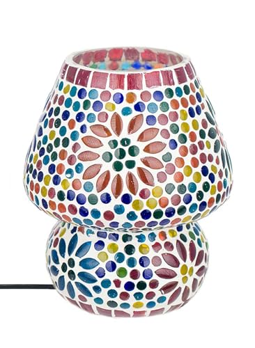SIGNES GRIMALT Lampe ethnique d'inspiration orientale, Verre et Céramique colorée, Hauteur 18 cm