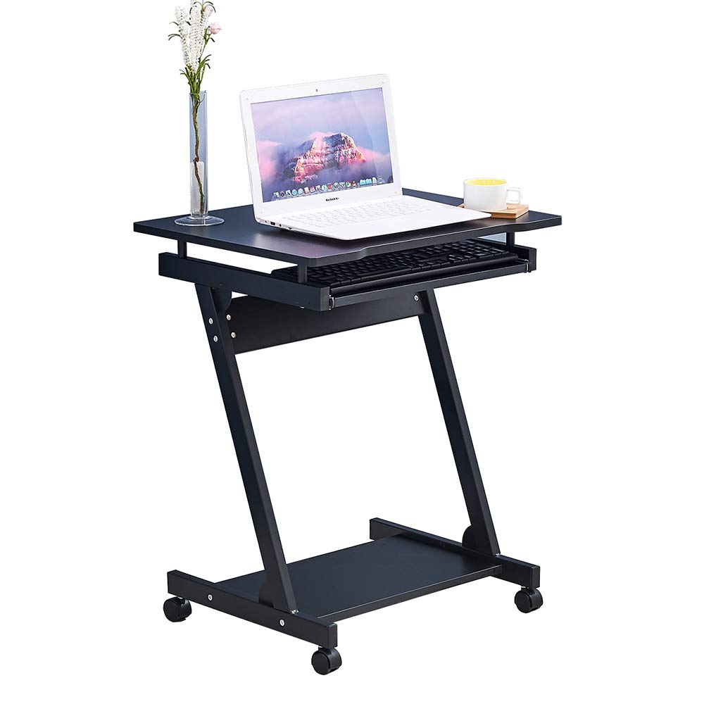 Buy Mobile Z Shaped Computer Desk with Wheels Keyboard Tray for Small