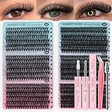 Lash Clusters Kit 708Pcs Individual Cluster Lash Extensions Kit 30D+40D+50D+60D+80D+100D Wispy Eyelash Clusters with Lash Bond and Seal and Tweezers 10-16mm 6 Styles Mix Lashes Clusters Kit