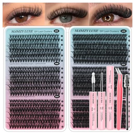 Lash Clusters Kit 708Pcs Individual Cluster Lash Extensions Kit 30D+40D+50D+60D+80D+100D Wispy Eyelash Clusters with Lash Bond and Seal and Tweezers 10-16mm 6 Styles Mix Lashes Clusters Kit