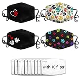 Tebenta 4PCS Dog Paw Face Mask with Filter Pocket Bandanas Balaclava Print Reusable Fabric Washable