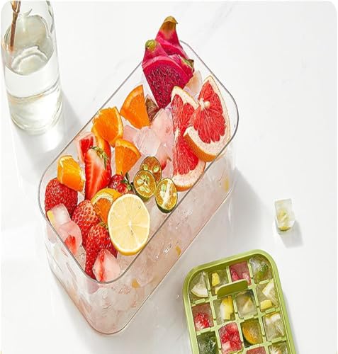 Image of Homecloud 2-Layer Ice Cube Tray with Lid & Bin - BPA-Free Square Ice Cube Molds with Scoop, Easy One-Tap Release, Space-Saving Ice Storage Container, Makes 64 Cubes (White)