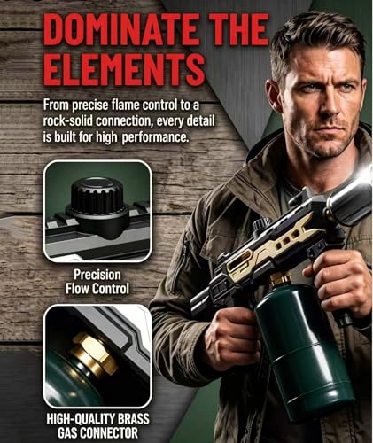 Image of Powerful Propane Torch Gun, Gift for Men Dad, Culinary Blow Kitchen Cooking Torch for Steak Searing, Campfire Charcoal Starter for Blackstone Griddle Accessories (Tank Not included) Black Gold