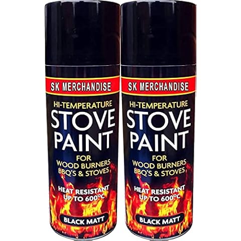 Black Heat Resistant Matt Black Spray Paint Stove High Temperature 400ml (2 Spray Cans) Cover