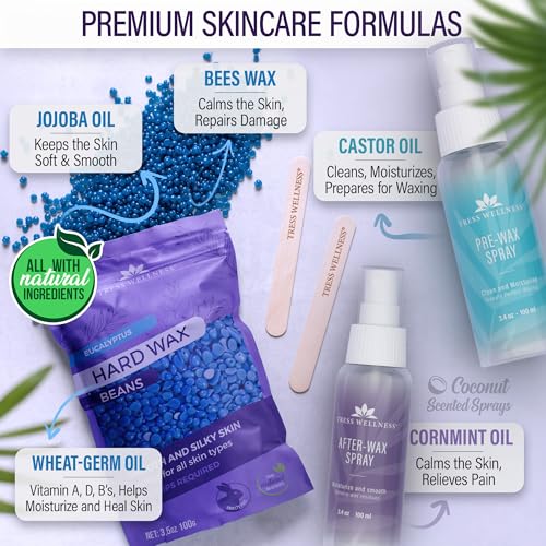 Tress Wellness Waxing Kit for Sensitive Skin, Safe for Face & Skin, Prep & Aftercare Spray, Easy to Use, At-Home Kit for Face, Bikini, Brazilian & Full Body - Digital Display, Black Purple Flower - Image 5