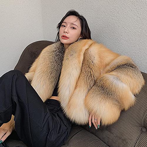 Denny&Dora Winter Thick Warm Womens Natural Real Fox Fur Coat Whole Skin Genuine Fox Fur Jackets With Fur Collar (As1, Alpha, S, Regular, Regular, Brown, S) #TOP1