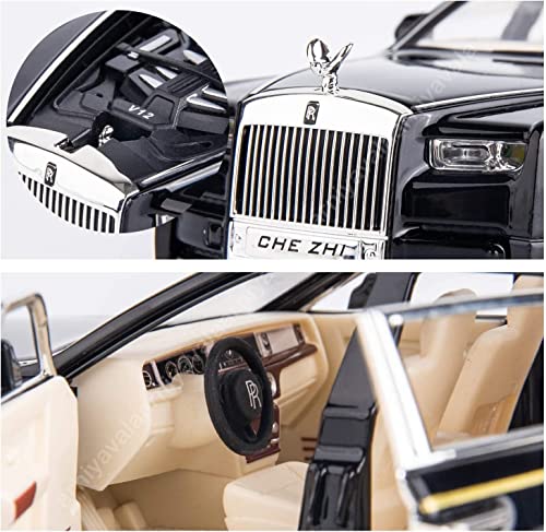 Image of Alloy Metal Pull Back Die-cast Car 1:24 Rolls Royce Phantom Diecast Metal Pullback Toy car with Openable Doors & Light, Music Boys Gifts Toys for Kids (Black)