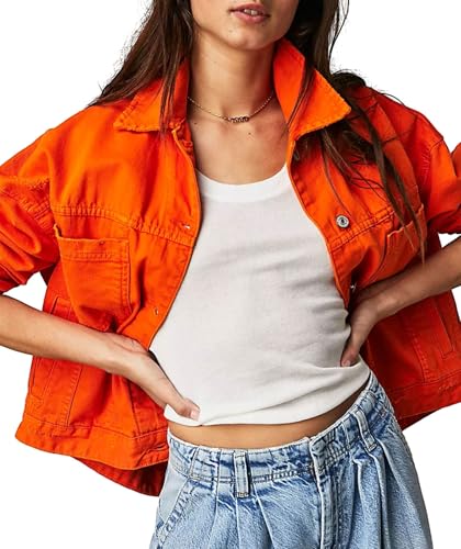 loveimgs Women Baggy Button Down Distressed Jean Jacket Boyfriend Long Sleeve Denim Jacket Pockets Lapel Jeans Trucker Coat3