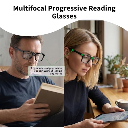 Riwissipa Progressive Multifocal Reading Glasses,Square Full Frame Blue Light Blocking Computer Readers No-Line Bifocal Glasses (Black, 3.5, x) — view 2