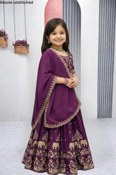 Image of Kids Lehenga Choli with Elephant Embroidery