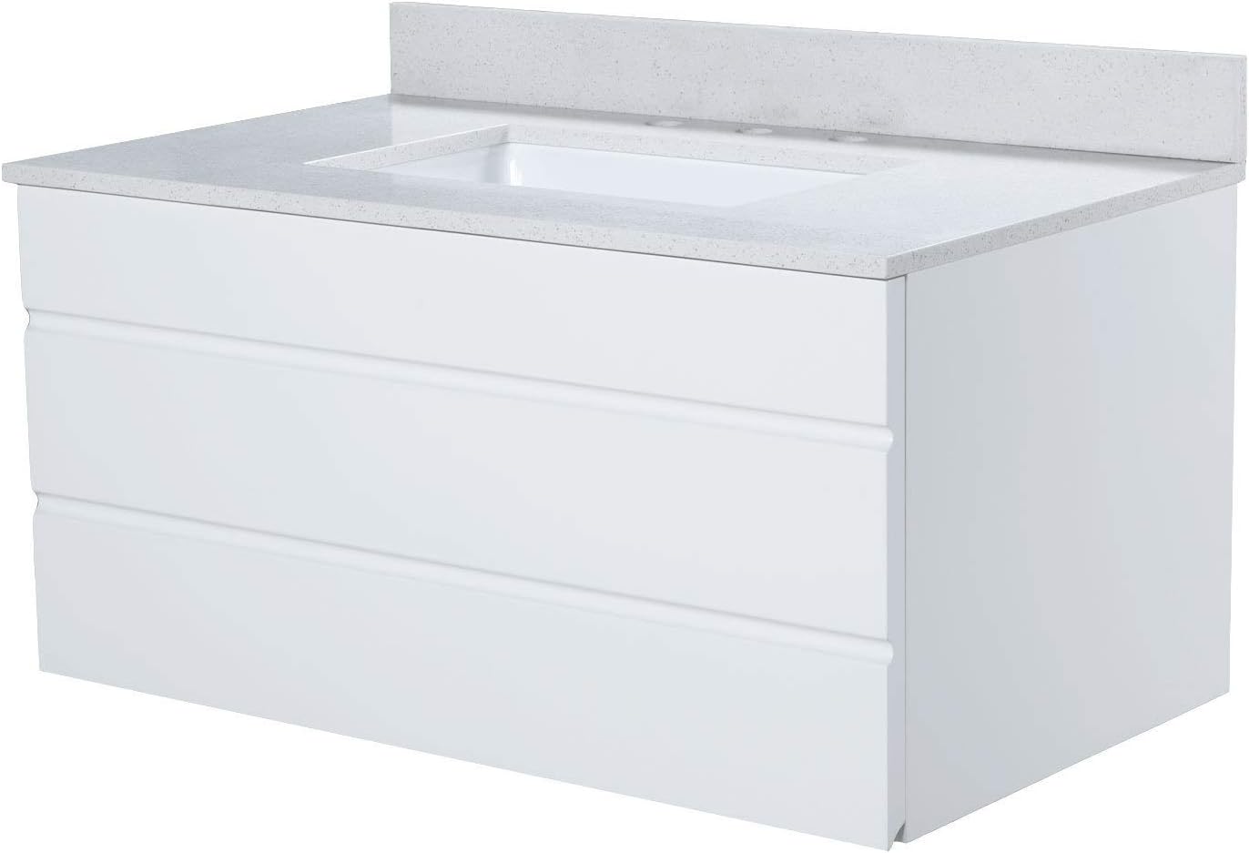 Maykke Dani 36" Bathroom Vanity Set in Birch Wood White Finish Single Floating Wall Mounted Storage Cabinet with Top, Backsplash in White Quartz and Ceramic Undermount Sink in White YSA1413601
