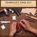 CBHGFEA 51-Piece Leather Working Kit: CBHGFEA Craft Tools Set with Edge Beveler Vegetable Tanned Leather Compass Wax Thread Video Tutorials for Wallets Card Holders and Keychains Crafts for Adults