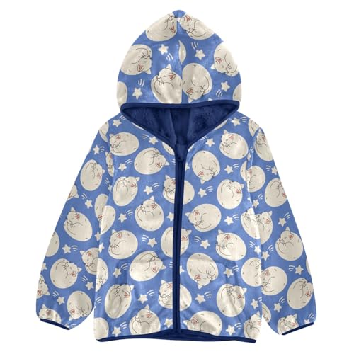 Cute Cat Toddler Fleece Jacket Baby Boys Hooded Zipper Long Sleeve Thick Warm Outerwear 3-10 Years