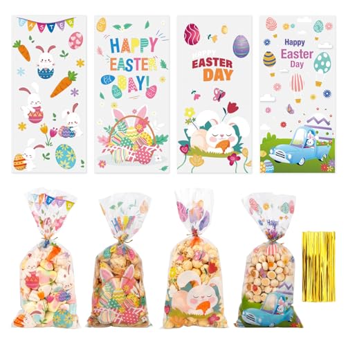 100 Pieces Easter Cellophane Bag,Easter Candy Bag,Cellophane Treat Bags,Easter Bags,Easter Egg Bag,Easter Bunny Bags,Easter Sweet Bags Empty,13x27.5cm,Cellophane Bags Easter,Cellophane Bags Easter