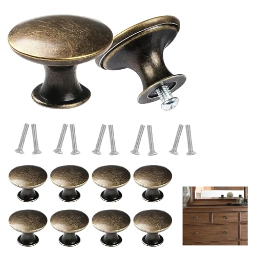 CeoxThao 10 Pièces Boutons de Tiroir Vintage en Bronze Antique, Rond Boutons de Porte D'armoire, Poignée Meuble Cuisine Bouton, pour Armoires, Commodes,...