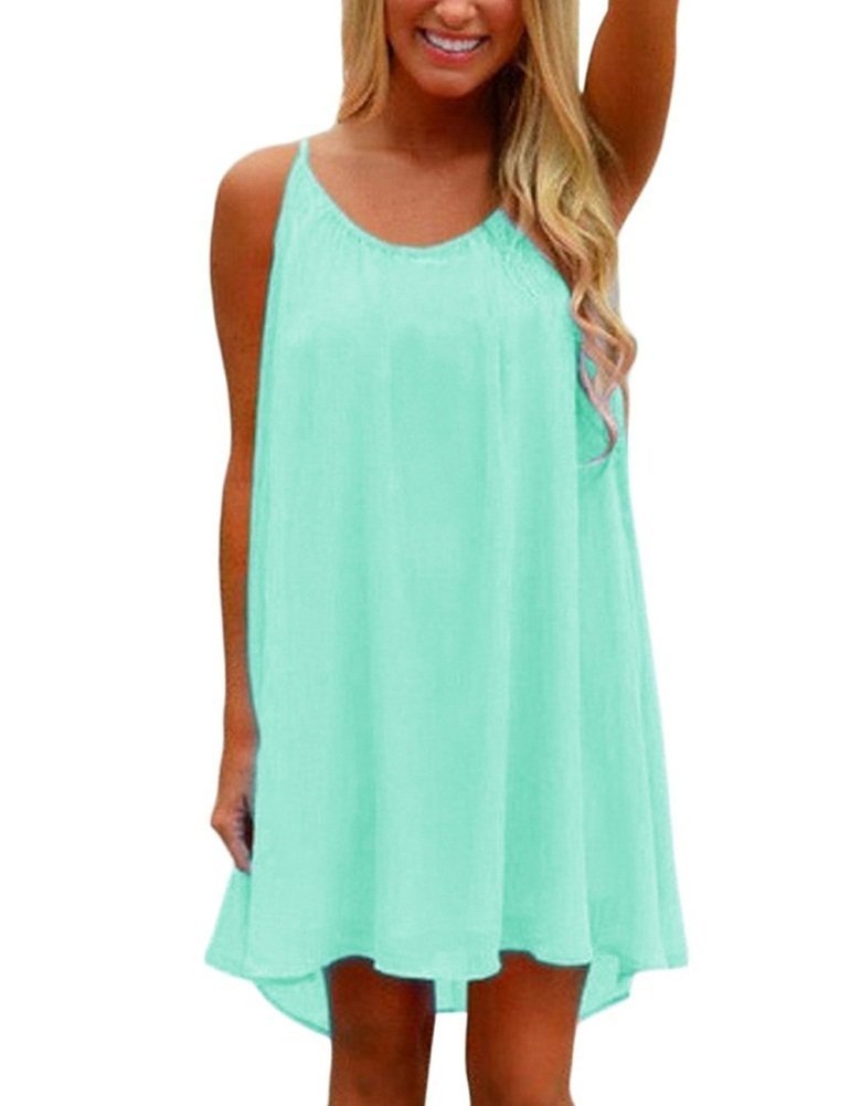 Women's Beach Cover Up Casual Sun Dress Maxi Tanks (Baby Blue,L)