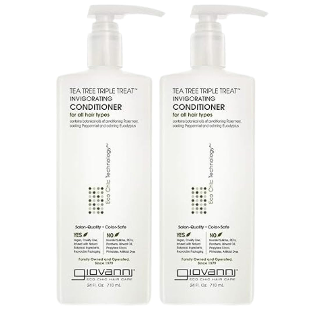 GIOVANNI Tea Tree Triple Treat Invigorating Conditioner - Cooling Peppermint, Eucalyptus, Rosemary, Helps Dry Flaking Scalp, Paraben Free, Helps to Moisturize, Smooth & Detangle - 24 oz (Pack of 2)