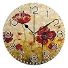 Poppy FlowersWall Clock Battery Operated Non Ticking Silent Quartz Analog Rustic Farmhouse Round Clock Retro Decor for Home Kitchen Living Room Bathroom