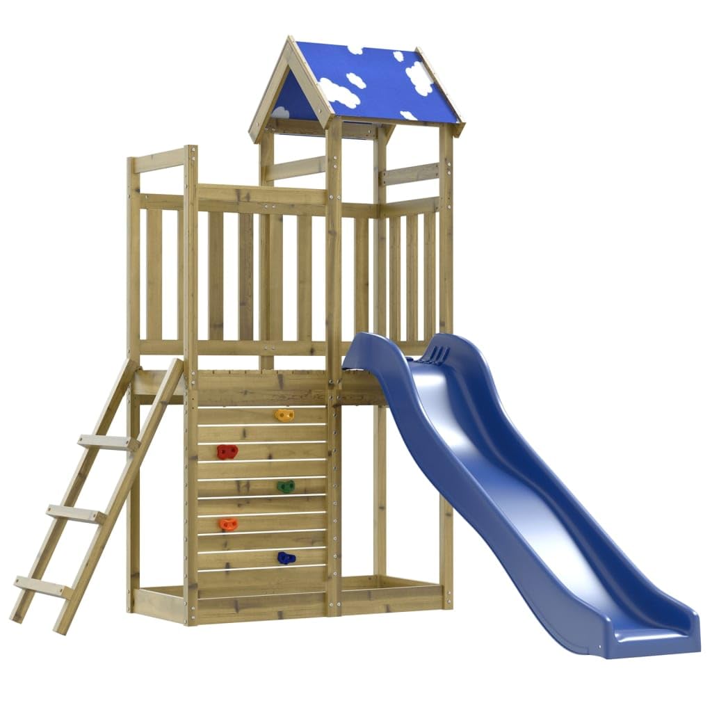 vidaXL Parque Infantil de Exterior Madera de Pino impregnada, Juego de Columpios de jardín, casa de Juegos con tobogán, Parque Infantil de Madera