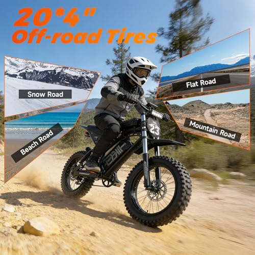 Image of High Power Electric Bike for Adults, 1500W-4000W Peak Ebike with UL Certified Battery, 20 inch Fat Tire Retro Scrambler Moped Style & Off-Road Electric Motorcycle, Full Suspension