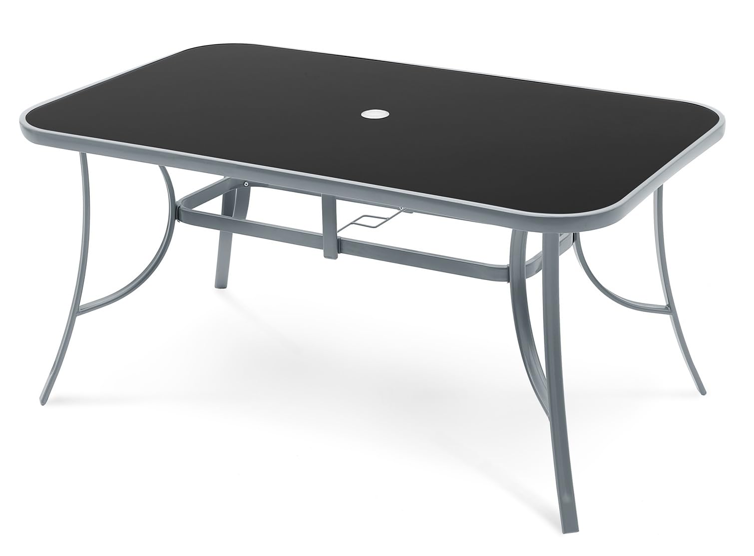 Gartentisch Glas Aluminium Grau Schwarz 150 x 90 cm mit Sicherheitsglas wetterfest Stabiler Esstisch für Garten Terrasse Balkon Wohnzimmer