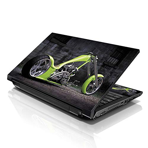 Image of LSS 17 17.3 Inches Laptop Notebook Skin Sticker with 2 Wrist Pads - Reusable Cover Protector Vinyl Sticker Cover Decal Fits 17 inch - 19 inch HP Asus Acer Samsung - Green Motorcycle Chopper