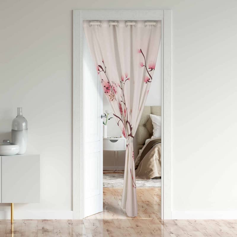 Loussiesd Cherry Blossom Doorway Curtains Privacy Japanese Sakura Floral Closet Door Curtain for Bedroom Pink Flower 30%-50% Blackout Door Cover Curtains Window Curtain Drape 1 Panel 150x203cm - Image 2