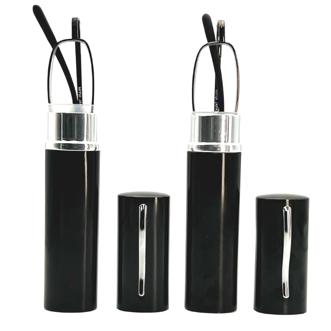 MIYUI JAPAN 2 Pack Blue Light Blocking Slim Reading Glasses metal tube Readers Lightweight Portable Reading Glasses Men 1.25